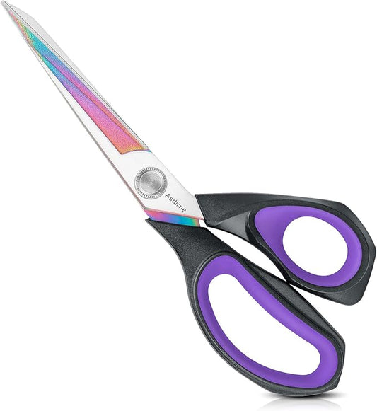 Professional Fabric Scissors, Heavy Duty Titanium Coating Sewing Scissors, Ultra-Sharp Blade Fabric Shear, Ergonomic Rubber Handle, Great for Craft, Sewing, Leather Tailor, 9.4?? Black/Purple