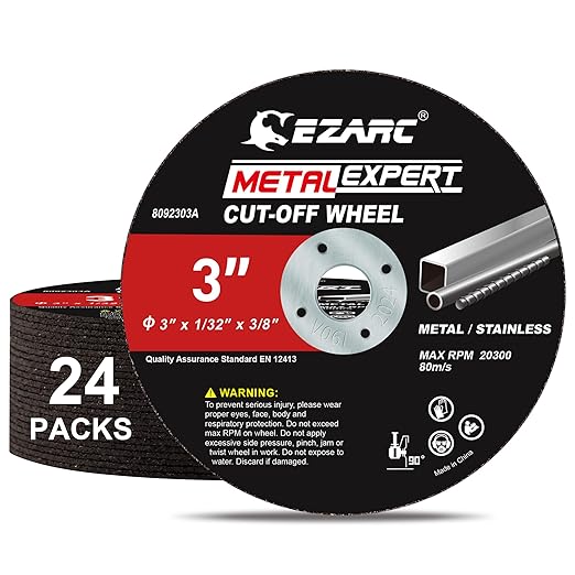 EZARC Cut Off Wheels 24 Pack, 3??x 1/32??x 3/8??Cutting Wheel, Metal & Stainless Steel Cutting Disc for Die Grinder, (Upgraded Thin Design)