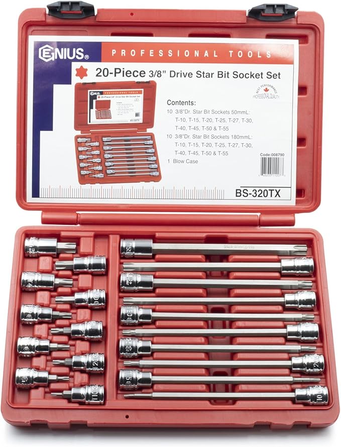Genius Tools 20 Piece 3/8" Dr. Star Bit Socket Set BS-320TX