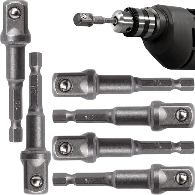 6 PCS 1/2 inch Impact Socket Adapter, Extension Adapter Bits for Impact Driver, Impact Driver Power Bits Set for 1/4-Inch Hex Shank Power Drill for Workplace, Automotive DIY