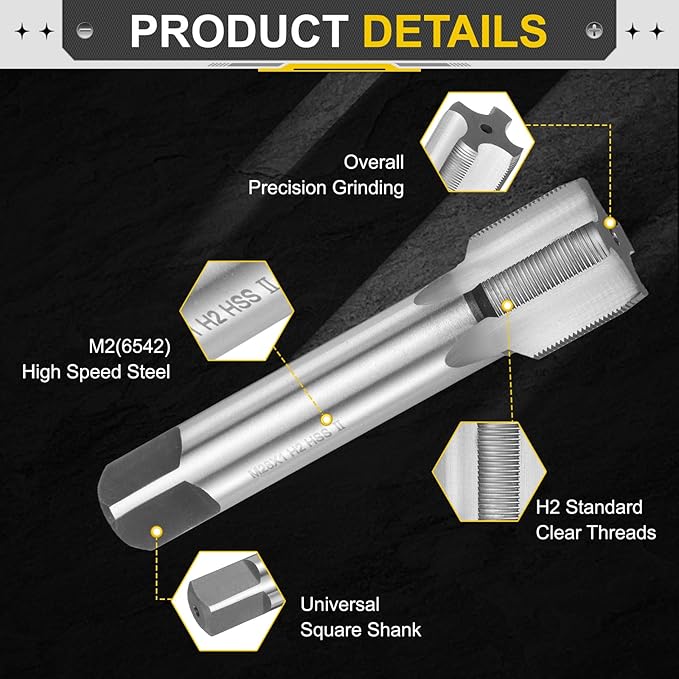 uxcell Hand Plug Tap M28 x 1 H2 Metric Thread Plug Style Taps Straight Flute Screw Tapping Threading Tool High Speed Steel HSS6542