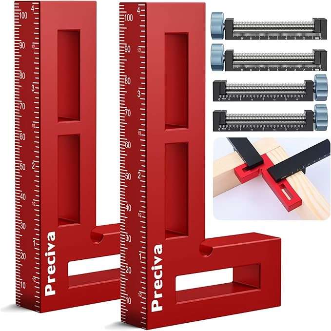 Preciva Corner Clamps for Woodworking, 90 Degree Positioning Squares with 4 C-Clamps, High-Strength Aluminum Alloy for Perfect Right Angle on Cabinets, Frames, Drawers (red-1)