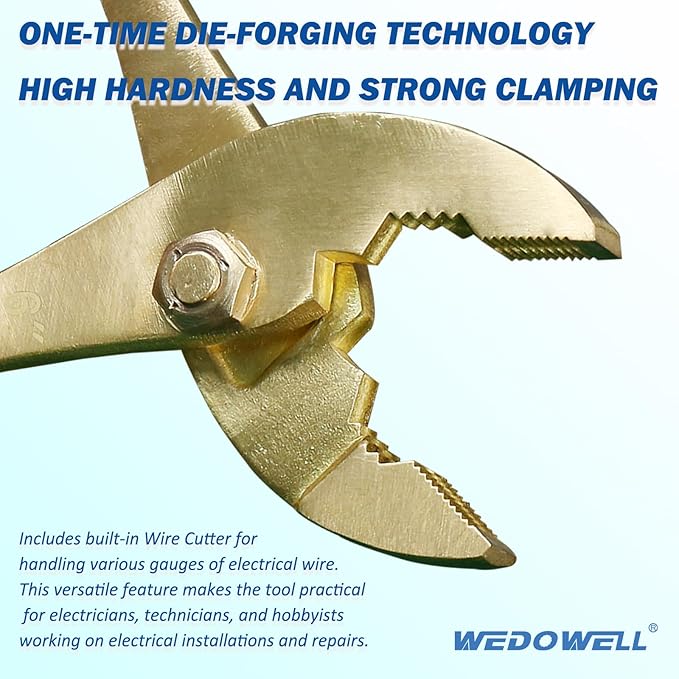 WEDOWELL 6" Brass Slip Joint Pliers,Wire Cutter with Rubber Grip Handle,Combination Pliers,Length 150mm,Non-Slip Handle,Corrosion-resistance