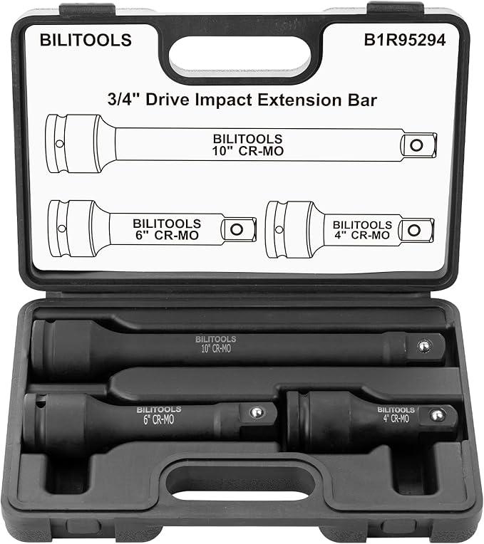 BILITOOLS 3/4" Drive Impact Extension Set 4", 6", 10" CR-MO Steel Socket Ratchet Wrench Extension Bar Set