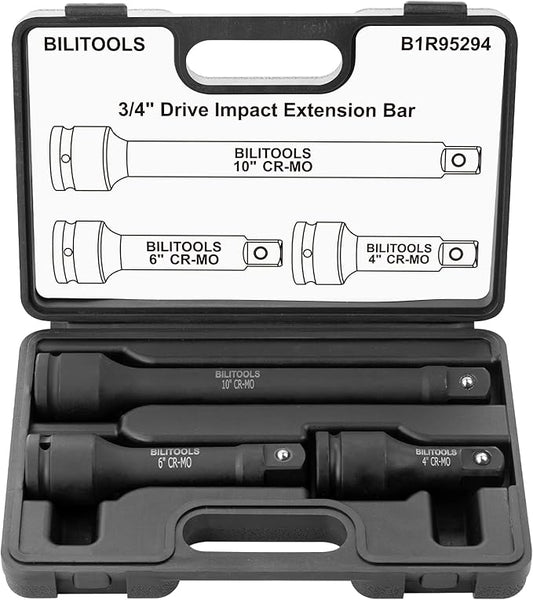 BILITOOLS 3/4" Drive Impact Extension Set 4", 6", 10" CR-MO Steel Socket Ratchet Wrench Extension Bar Set