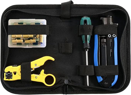 Gaobige Coax Cable Crimper Tool Kit, Coaxial Compression Tool for rg6 rg59 rg11, Wire Stripper, 10pcs RG6 F Male and Female Connectors, Screwdriver