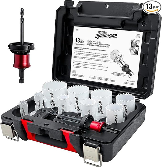 Disston QUICKCORE 13 pc Set - 3/4", 7/8", 1 1/8", 1-3/8", 1-1/2", 1-3/4", 2", 2 1/8",and 2-1/2" Hole Saws, & 2 Quick Change Arbors