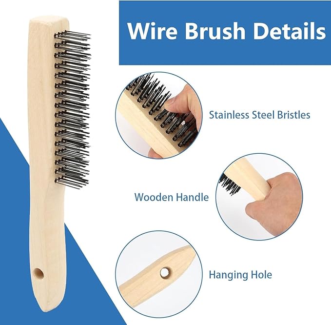 4 Pack Welding Chipping Hammer and Wire Brush Set – 11" Hammer with Coil Spring Handle, Cone and Vertical Chisel and 9.8" Stainless Steel Brush for Slag, Spatter, Residue Removal