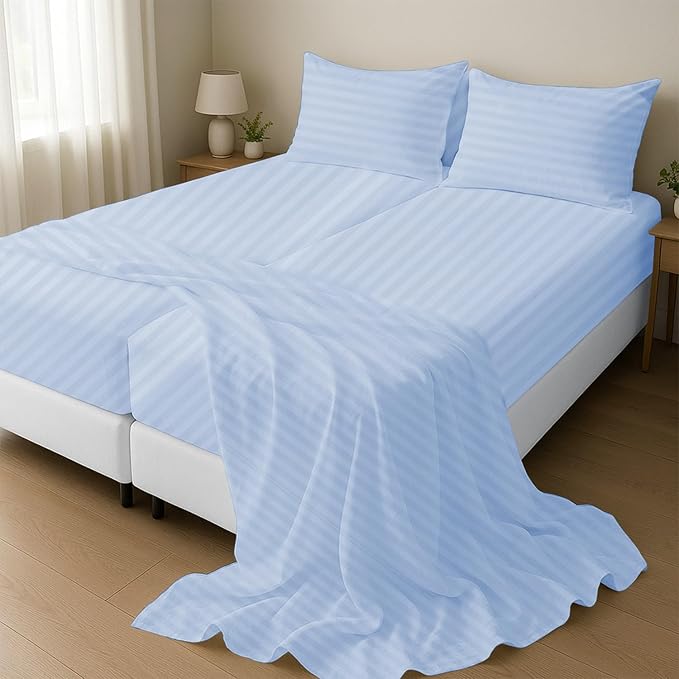 Split California King Sheets for Adjustable Beds 5Pcs Split California King Sheet Set, 800 Thread Count 100% Egyptian Cotton,18" Deep Pocket Adjustable Bed Sheets - Light Blue Stripe