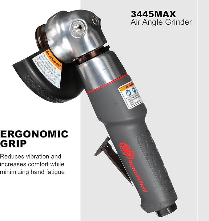 Ingersoll Rand 3445MAX Air Angle Grinder/Cutoff Tool, 4.5" Wheel, 12,000 rpm, 0.88 hp, 5/8"-11 Thread, Rear Exhaust