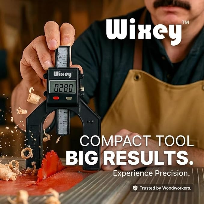 Wixey Mini Digital Height Gauge ??Durable Easy-Read Digital Depth Gauge ??Precise Accurate Height Measurement Tool for Router & Table Saw ??Compact Measuring Tools for Woodworking Projects