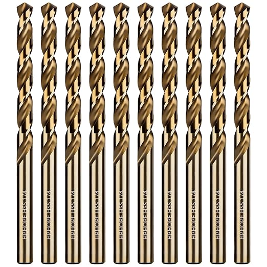 1/4 Inch HSS Twist Drill Bits 10Pcs, HPHOPE 1/4" Jobber Drill Bits Set, Straight Round Shank, Suitable for Drilling in Hard Metal, Stainless Steel, Cast Iron