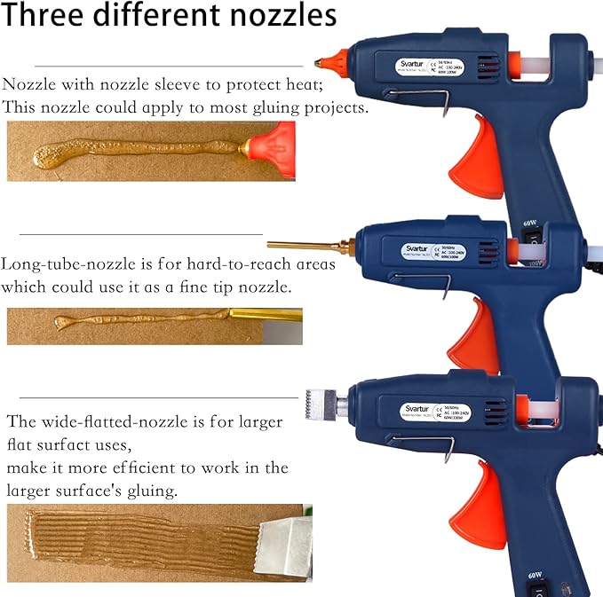 Full Size Hot Glue Gun with Case, 60W/100W/OFF Switch, 9.8ft Extra-long Power Cord Industrial Glue Gun with 2 Nozzles, 15 Glue Sticks, Dual Power High Temp Hot Melt Glue Gun Large for Craft, Deep Blue