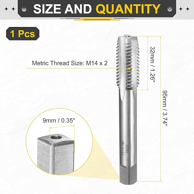 uxcell Hand Plug Tap M14 x 2 H2 Metric Thread Plug Style Taps Straight Flute Screw Tapping Threading Tool High Speed Steel HSS6542