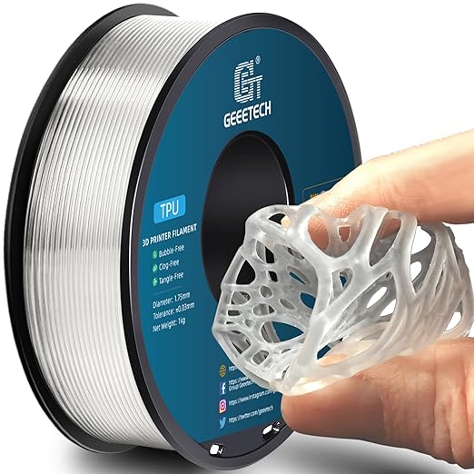 Geeetech TPU Filament 1.75mm, Shore 95A Flexible 3D Printer Filament with High Elasticity, 1KG (2.2lbs) Spool, Dimensional Accuracy 짹0.03mm, Fits Most FDM Printers (Clear/Transparent)