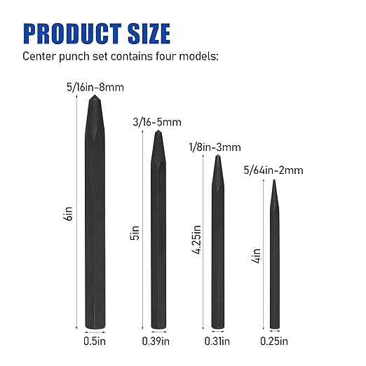 62215 Center Punch Kit for Mayhew Tools 4-Piece Center Punch Tool Set