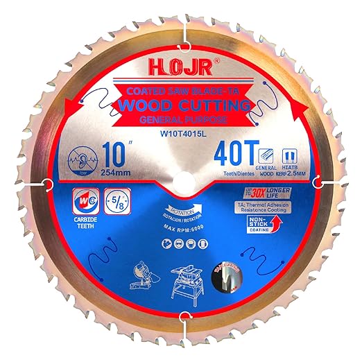 Circular Saw Blade Woodworking TA Series,10" 40-Tooth Arbor: 5/8",General Purpose Wood Cutting,Special Anti-Thermal Adhesion Coating on Cutting Head -TA,High Finish, Long Life,W10 40T TA
