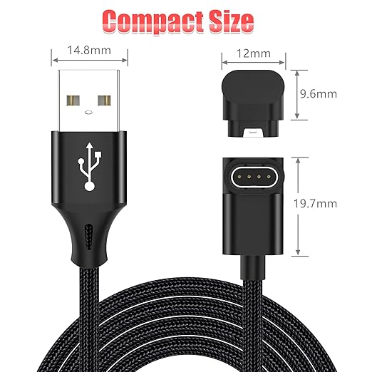 AGVEE 1.5ft Short Charger for Garmin Watch, L-Shape Charging Cable for Fenix, Forerunner, Vivoactive, Instinct, Venu, Tactix, Approach, D2, Quatix Series, Right Angle Braided, Black
