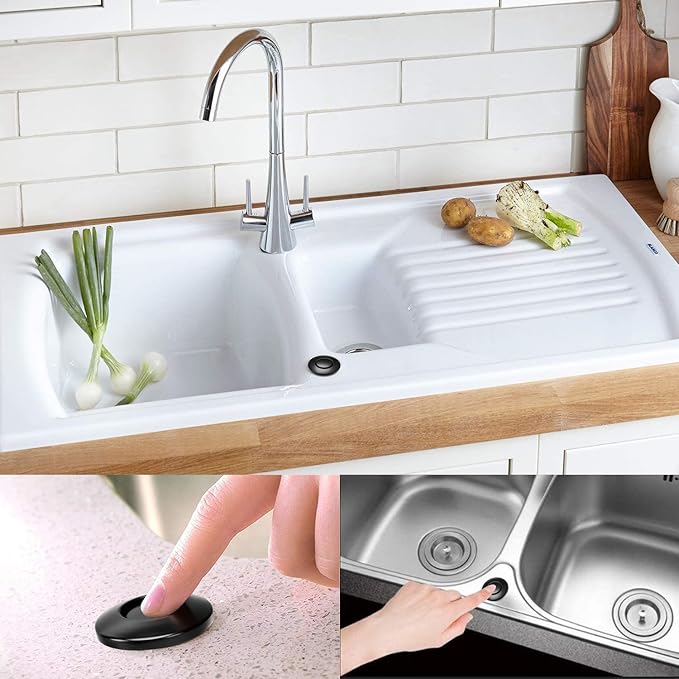 Garbage Disposal Air Switch Kit Single Outlet Sink Top Waste Disposal Long Stainless Steel Black On/Off Air Button Food and Waste Disposals Part by Etoolcity