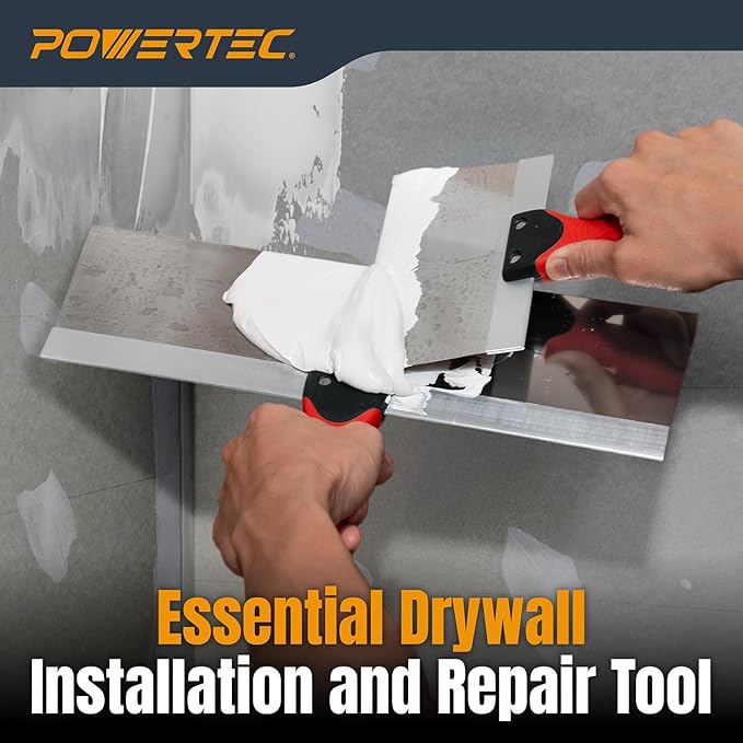 POWERTEC Drywall Knife Set, 5 Pcs Stainless Steel Taping Knives, 6",8",10", 12",14" Drywall Joint Taping, Finishing & Patching (72174)