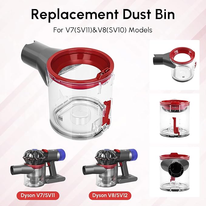 Dust Bin Replacement Parts for Dyson,For V7 V8 SV10 SV11 Detect Slim, Vacuum Cleaner Canister Bin Accessories Part,Clear Bin Attachments Can Hold Animal Pet Hair l.No.967699-01