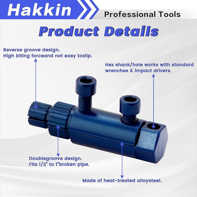Hakkin Broken Pipe Thread Extractor Tool for 1/2", 3/4", 1" Pipes, Faucet Removal Tool Stripped Pipe Extractor Set with Internal Pipe Wrench, for Rusted/Damaged Bolts & Pipe Threads