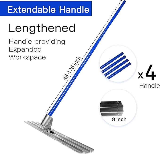 Bull Float Aluminum Magnesium Alloy Concrete Float 48"x8" Round End Board Kit trowel Tool Cement Tools Float Bracket Concrete Tools Finishing With 48" Handle x4 VOYAR