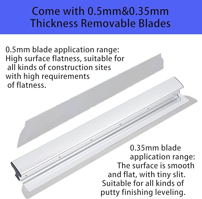BXGTECH Drywall Tools Skimming Blade with Extension Handle - 12", 22" & 32" Blades Extruded Aluminum 301 Stainless Steel Construction Tools End Caps, Wall-Board with 0.5mm&0.35mm Thickness