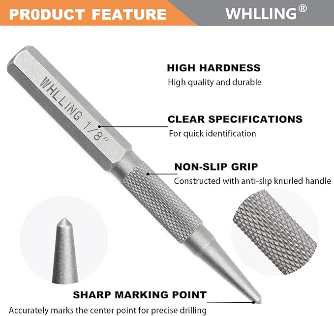 4-Piece Nail Setter Punch and Center Punch Set, Heat Treated Alloy Steel with Knurled Grip Most Commonly Used Sizes for Carpenters Woodworkers