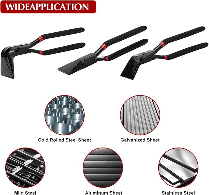 EMENTOL 3-Piece Hand Seamer Sheet Metal Tools, Sheet Metal Bending Pliers Set Straight, 45째 & 90째 Bending Tool for Roofers, Plumbers
