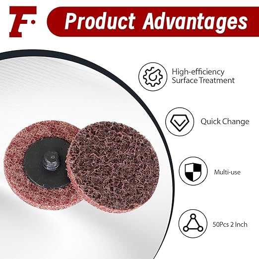 findmall 50Pcs 2 Inch Maroon Quick Change Surface Prep Conditioning Discs, Medium Grit for Cleaning, Finishing and Deburring on All Metals