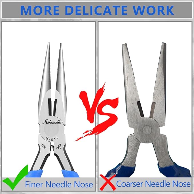 Needle Nose Pliers Set, 5" Long Nose Pliers for Wire Bending, 2 Pack High Carbon Steel Nose Cutters, Serrated Jaw Plier for Jewelry Making, Electronics Repair, Object Grasping, Craft Making