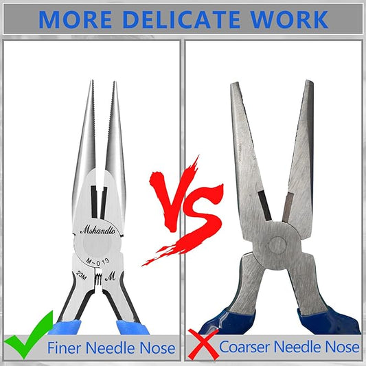 Needle Nose Pliers Set, 5" Long Nose Pliers for Wire Bending, 2 Pack High Carbon Steel Nose Cutters, Serrated Jaw Plier for Jewelry Making, Electronics Repair, Object Grasping, Craft Making