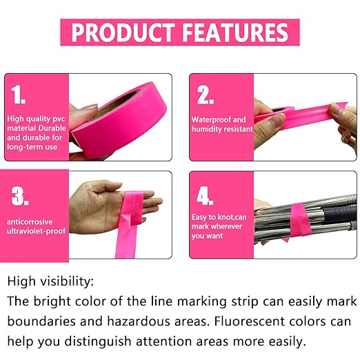 5 Pack Pink Flagging Tape, Non-Adhesive Plastic Ribbon Neon Marking Roll, 0.78"*500ft, Marking Tape for Tree Marking, Hunting, Boundaries and Hazardous Areas,Trail Marking