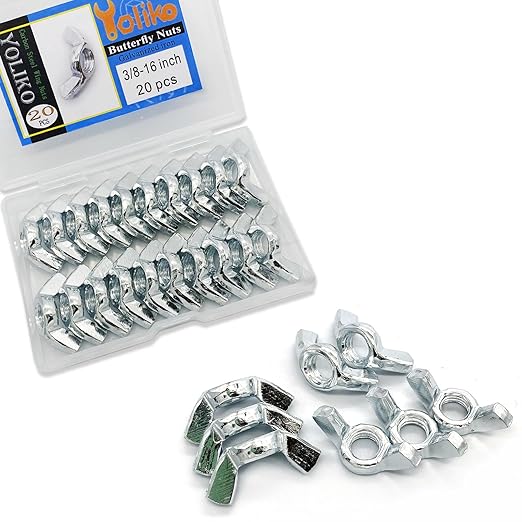 20 PCS 3/8-16 Inch Wingnuts, Quality Carbon Steel Wing Nuts Zinc Plated Fasteners Parts Butterfly Nut, Hand Twist Tighten Hardware Nuts Butterfly Wing-Nut 3/8-16??Assorted Kit