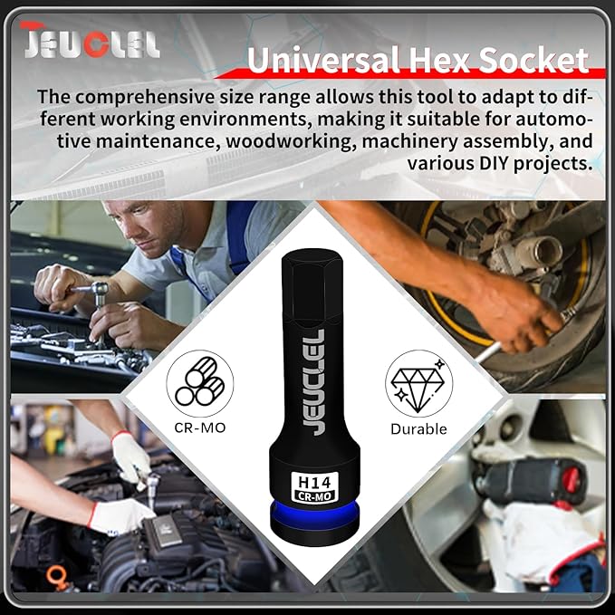 14mm Hex Impact Bit Socket, H14 1/2-Inch Impact Drive Allen Socket, Cr-Mo Steel Lengthen Hex Screwdriver Adapter for Electric Ratchet Wrenches Fastening Screws