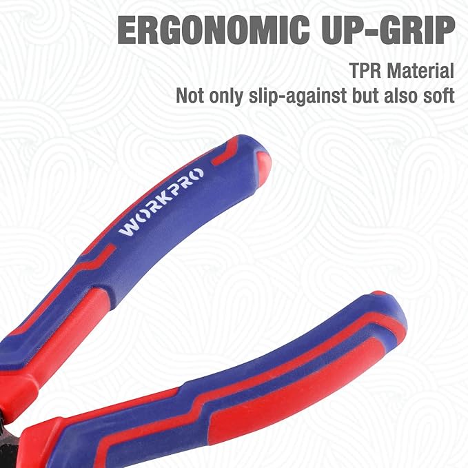 WORKPRO Premium 8??Needle Nose Pliers, Paper Clamp Precision, Heavy-Duty CRV Steel, Large Soft Grip with Wire Cutter, Long Nose Cutting Pliers, W031269