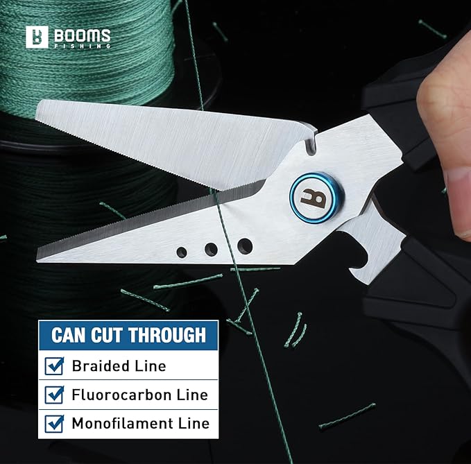 Booms Fishing Braided Line Cutter: 6.3in Multifunction Fishing Scissors - Fishing Shears with Serrated Blades and Side Wire Cutter, S04