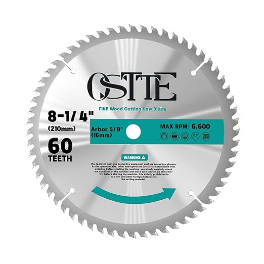 8-1/4 Inch Circular Saw Blade 60T, 5/8 Inch Arbor, Alternate Top Bevel Saw Blades for Cutting Wood, 1 Pack