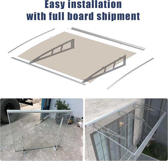 Awning for Door Entrance,32x48Inch Awnings for Doors with Sink,Window Canopy Exterior with Metal Bracket,Solid Crystal Polycarbonate Cover,UV,Rain,Snow Protection for House,Porch,Patio,Deck