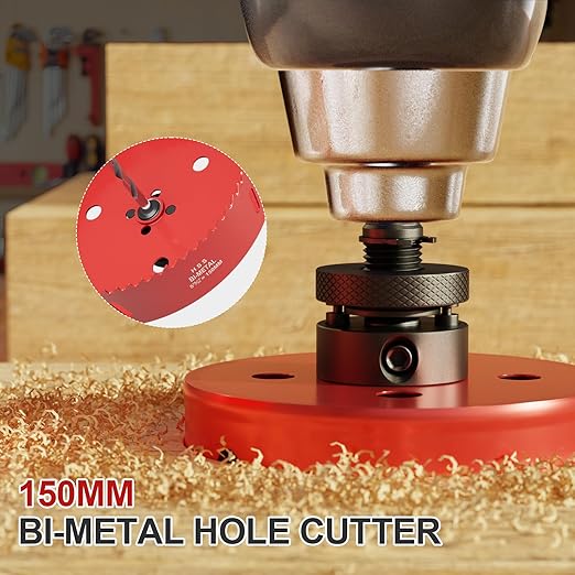 5-29/32" (150mm) Bi-Metal M42 High Speed Steel Hole Saw with Pilot Drill Bit, Smooth Cutting Edge for PVC, Drywall, Wood, Plastic, Gypsum Board, Rubber, Thin Metal