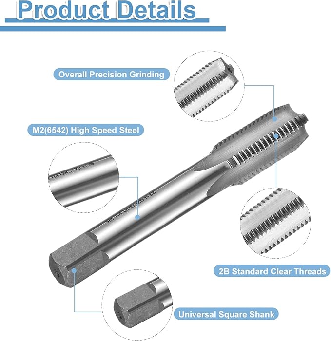 uxcell Hand Bottom Tap 5/8-14 UNF 2B Thread Bottoming Style Threading Taps High Speed Steel HSS6542 Straight Flutes Screw Tapping Tool