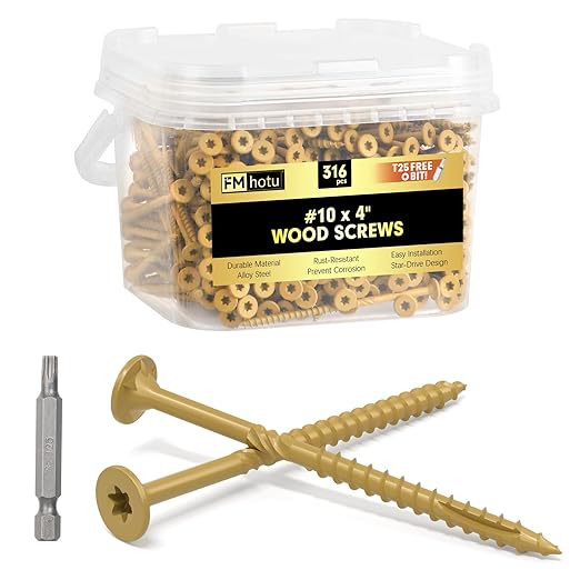 #10 x 4??Deck Screws, 316Pcs Star Drive Wood Screws, Rust Resistant Timber Screws for Timber/Log/Landscaping Wood, T25 Star Bit Included, Yellow