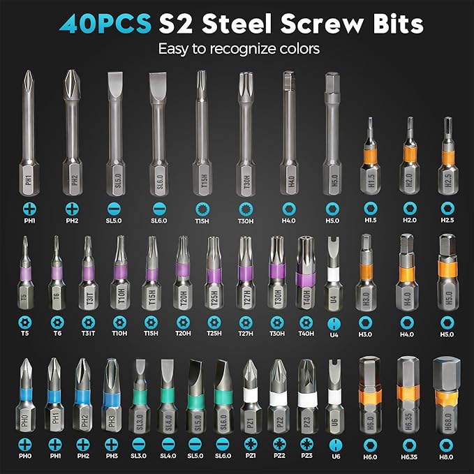 42 in 1 Magnetic Screwdriver - Multi Bit Ratchet Screwdriver Set: T Handle Ratchet Screwdriver Set with Storage Case for Computer, Eyeglass, Bicycles, Ring Doorbell, Furniture and DIY, Orange