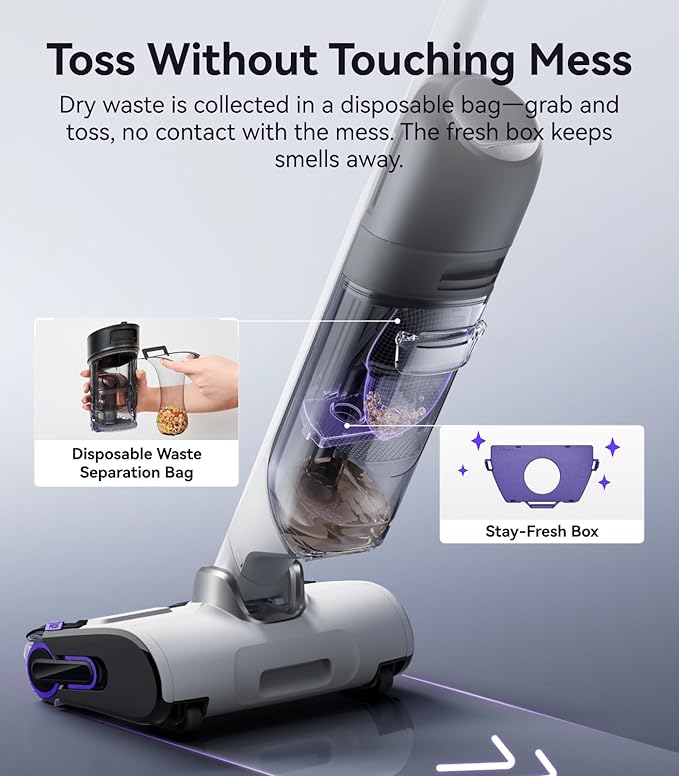 NARWAL S30 Wet Dry Vacuum Cleaner with 20000Pa Suction, 176째F Self-Cleaning, Heated Drying, Disposable Waste Bag, Tangle-Free, Cordless Vacuum Mop for Hard Floors & Edge Cleaning, Easy to Use