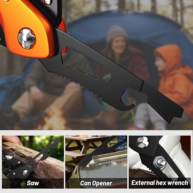 9 in 1 Multitool Carabiner Pocket Knife, Stocking Stuffers Gifts for Women, EDC Carabiners with Folding Knives, Bottle Opener, Window Breaker and Screwdriver, Survival Gear for Camping Hiking (Orange)