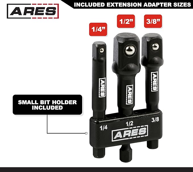 ARES 22048 ??2-Pack 3-Inch Impact Grade Socket Adapter Set - Turns Impact Drill Driver into High Speed Socket Driver - 1/4-Inch, 3/8-Inch, and 1/2-Inch Drive