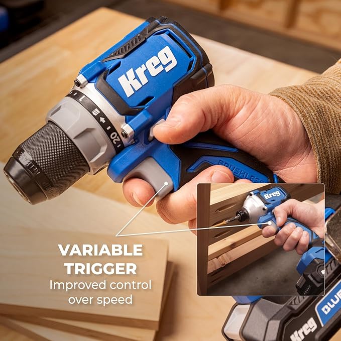 Kreg Ionic Drive Drill & Driver Combo Bundle - With Charger & Battery (2) - High Torque Professional Workshop Tool - LED Light - Two Speed & Variable Speed Trigger - Heavy Duty Tool - KPTBDRDV2550A