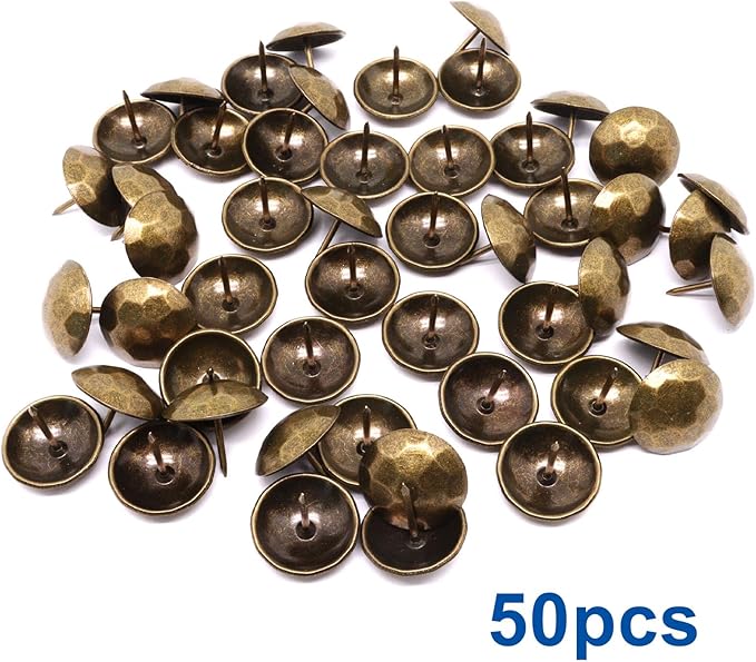 YuGtcen 50pcs Big Upholstery Tacks, Decorative Nails Thumb Tacks Metal Upholstery Nails for Wood Upholstery Pins Vintage Furniture Tacks (25x23mm, Bronze)