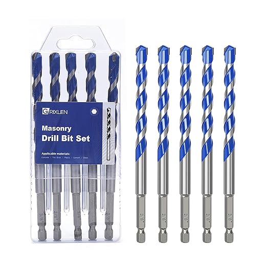 5 Pack 3/8 inch Concrete Drill Bit Set,Masonry Drill Bit Set with Hex Shank,Carbide Tip Drill Bits for Concrete, Tile,Brick, Plastic, Cement (3/8"竊? Pcs竊?